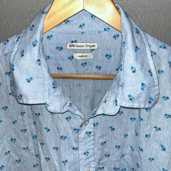 KiWi SAINT TROPEZ Comfort Fit Linen Blend Palm Tree Long Sleeve Shirt Men's XL - Picture 2 of 11